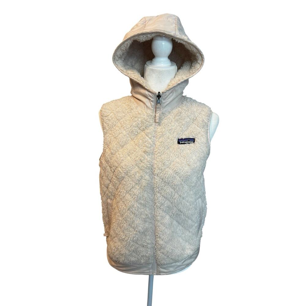 Patagonia Women's Los Gatos Hooded Vest Full Zip Off White Size S Sherpa